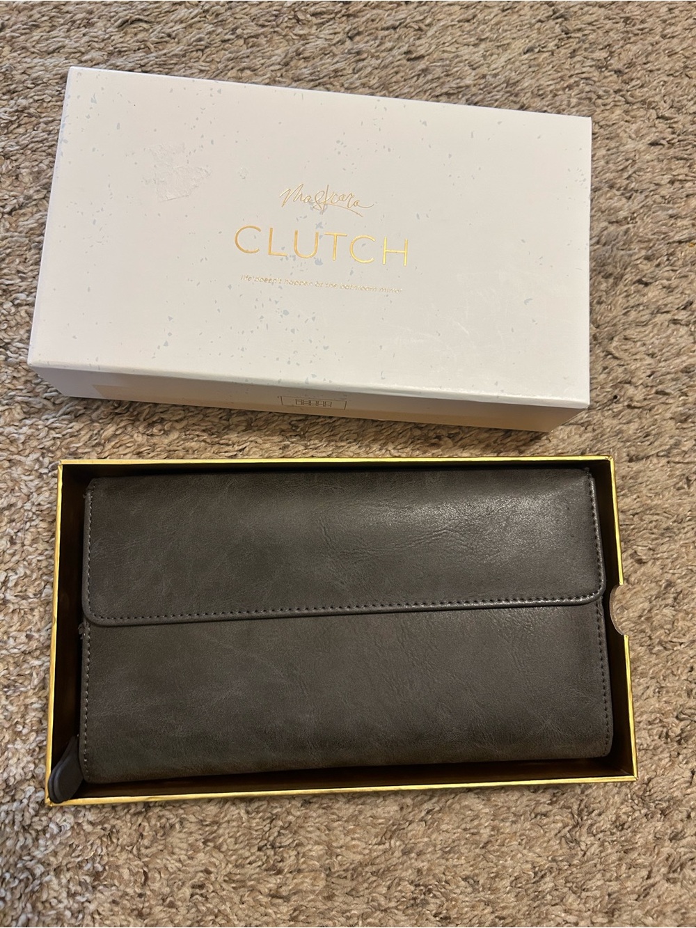 Retired Maskcara Beauty Clutch In Charcoal Gray - detachable metal strap